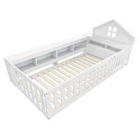 KINDERBETT 90/200 cm DE-01405, in Weiß, mit Dach, Fenster, Staufach und Sicherheitsgitter - Weiß, Holz (90/200cm) - ComfortXL