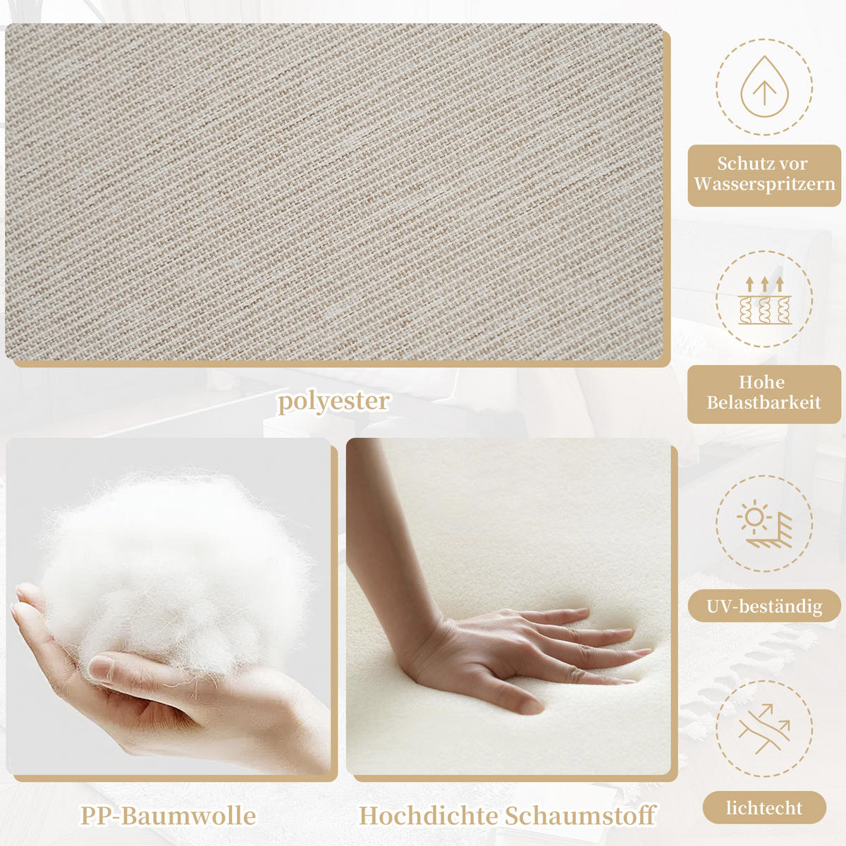 GARTENMÖBEL-SET 3-Sitzer Sofa Verstellbar Tisch Stahl Khaki - Hellbraun, Textil - FLIEKS