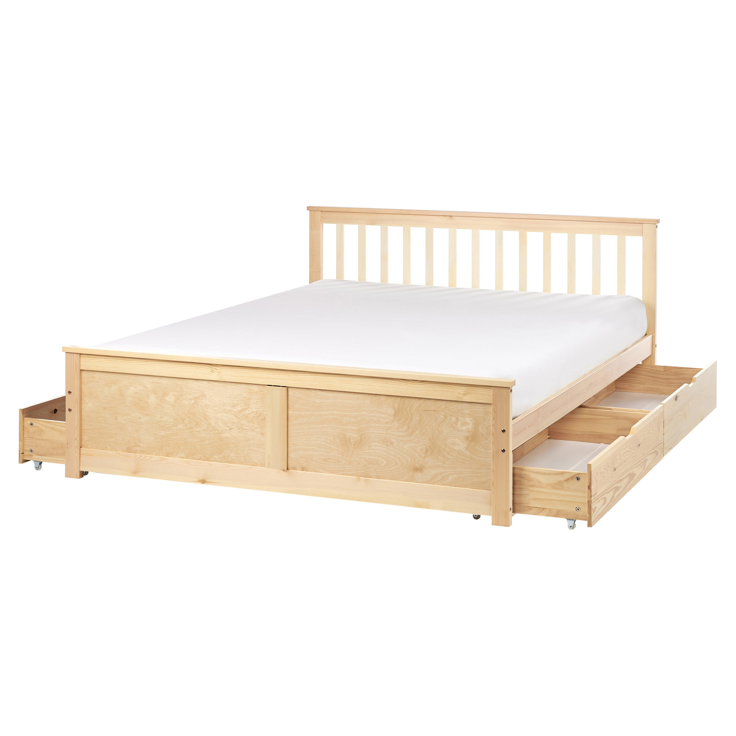 BETT mit Schubladen 160x200 cm Heller Holzfarbton Olendon - Hellbraun, Holz (160/200cm) - Beliani