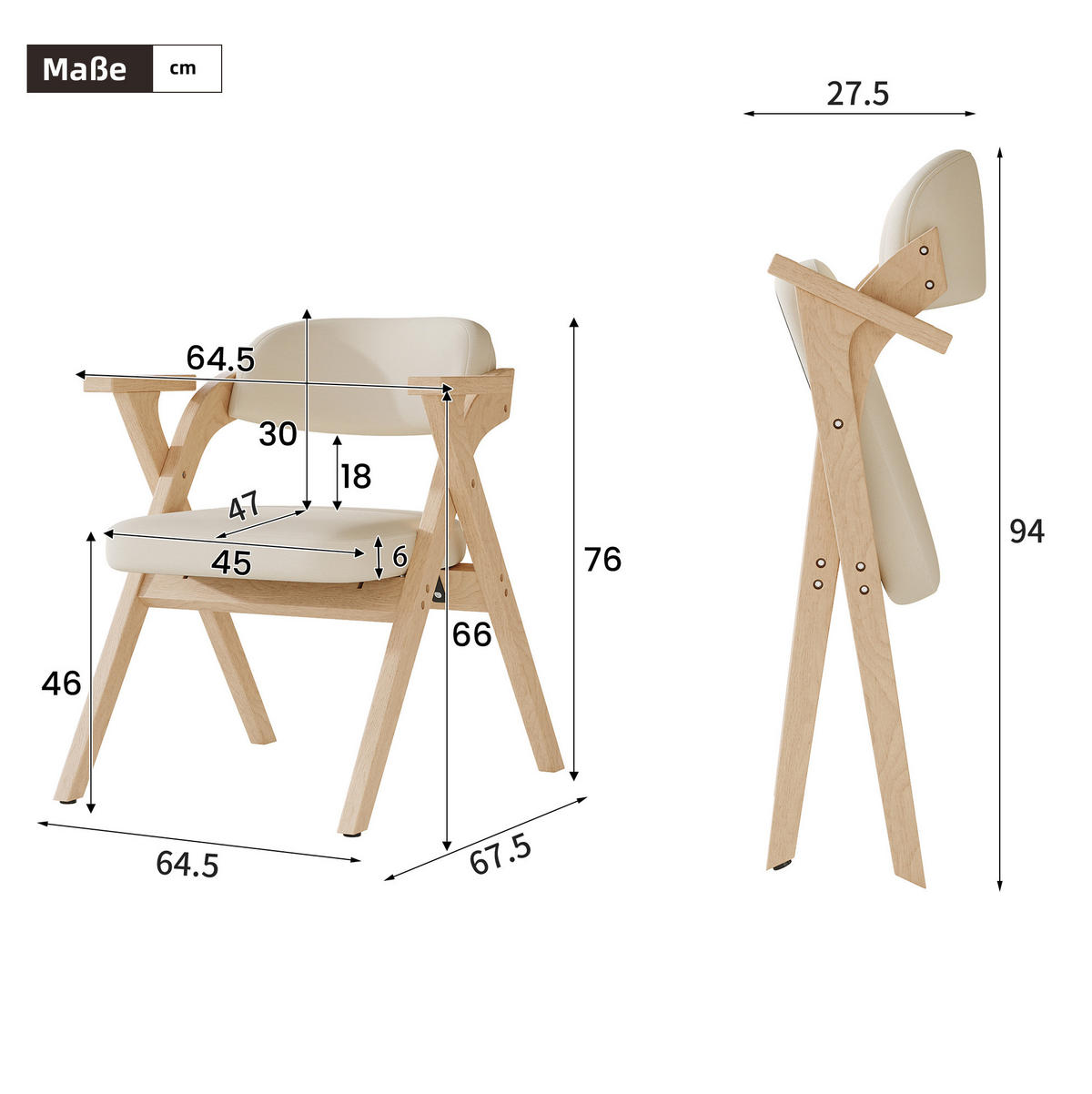 ESSZIMMERSTÜHLE klappbar Massivholz Beige 4er-Set - Beige, Holz (66.5/76/63.5cm) - Meubliv