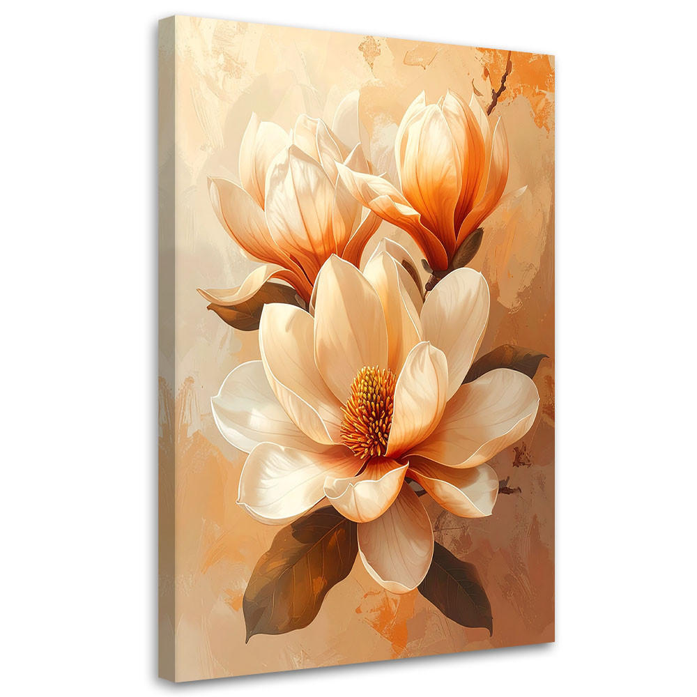 BILD auf Leinwand, Cremige Magnolie in warmen Orangetönen - Orange, Textil (70/100cm) - Feeby