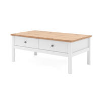 COUCHTISCH weiß, Eiche Artisan Landhaus, 110 x 55 cm, Wohnzimmertisch mit Schubladen - Silberfarben/Weiß, Holzwerkstoff/Kunststoff (55/110/40cm) - Furn.Design