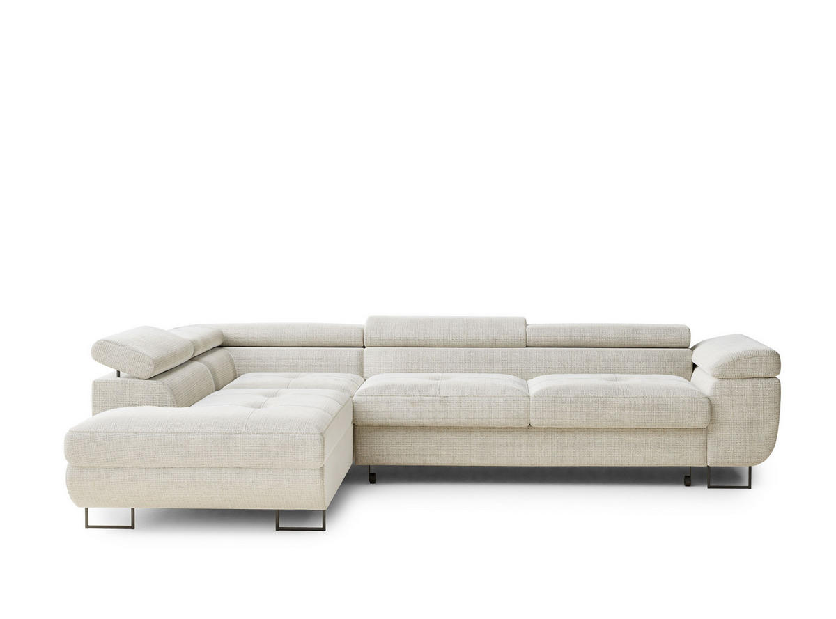 ECKSOFA Concord Beige grau Chenille-Stoff - Links Seite - Greige/Schwarz, Holz/Holzwerkstoff (203/277cm) - Maison de Reve