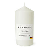 STUMPENKERZE Ø7cm x 15cm Weiß 1er Pack - Weiß, Naturmaterialien (15cm) - HS Candle