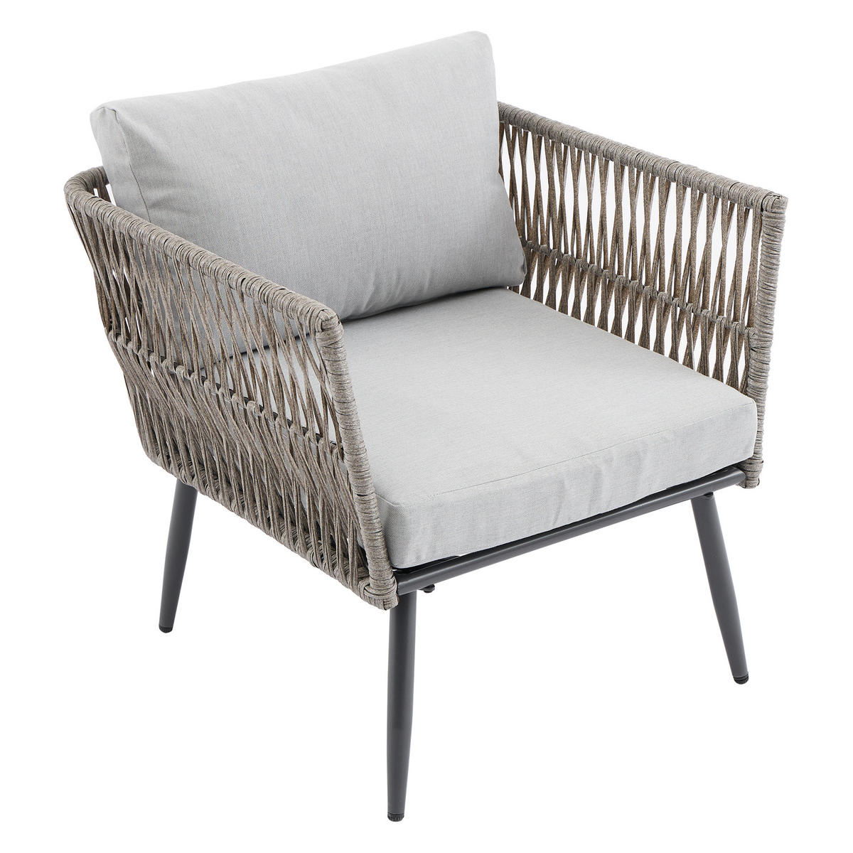 GARTENMÖBEL 99x54x42cm grau aus Stahl mit Seil und Glas - Grau, Textil - Modfu