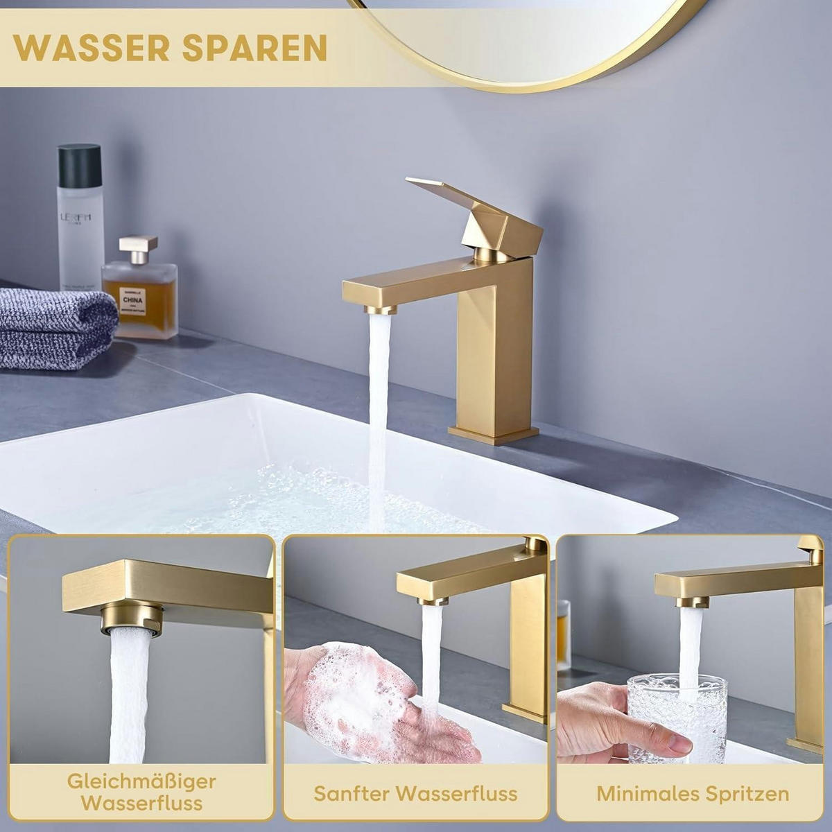 WASCHTISCHARMATUR Gold gebürstet Keramikkern - Goldfarben, Metall (5/11.9/16.2cm)