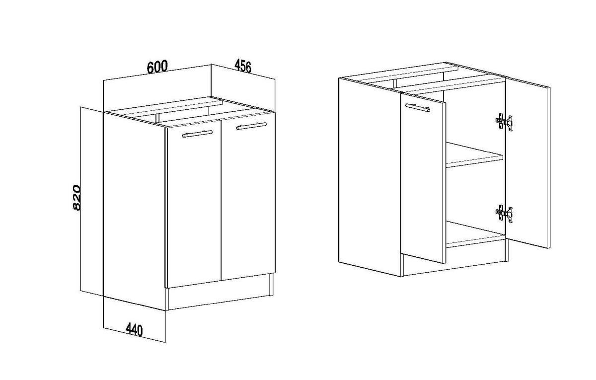 KÜCHENUNTERSCHRANK D60 2D licht sonoma - Sonoma Eiche, Holzwerkstoff (60/82/44cm) - roe furniture