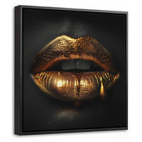 LEINWAND Bilder mit Rahmen - Frau - Porträt - Lippen - Gold - Schwarz - 20x20 - Schwarz, Textil (20/20cm) - MuchoWow