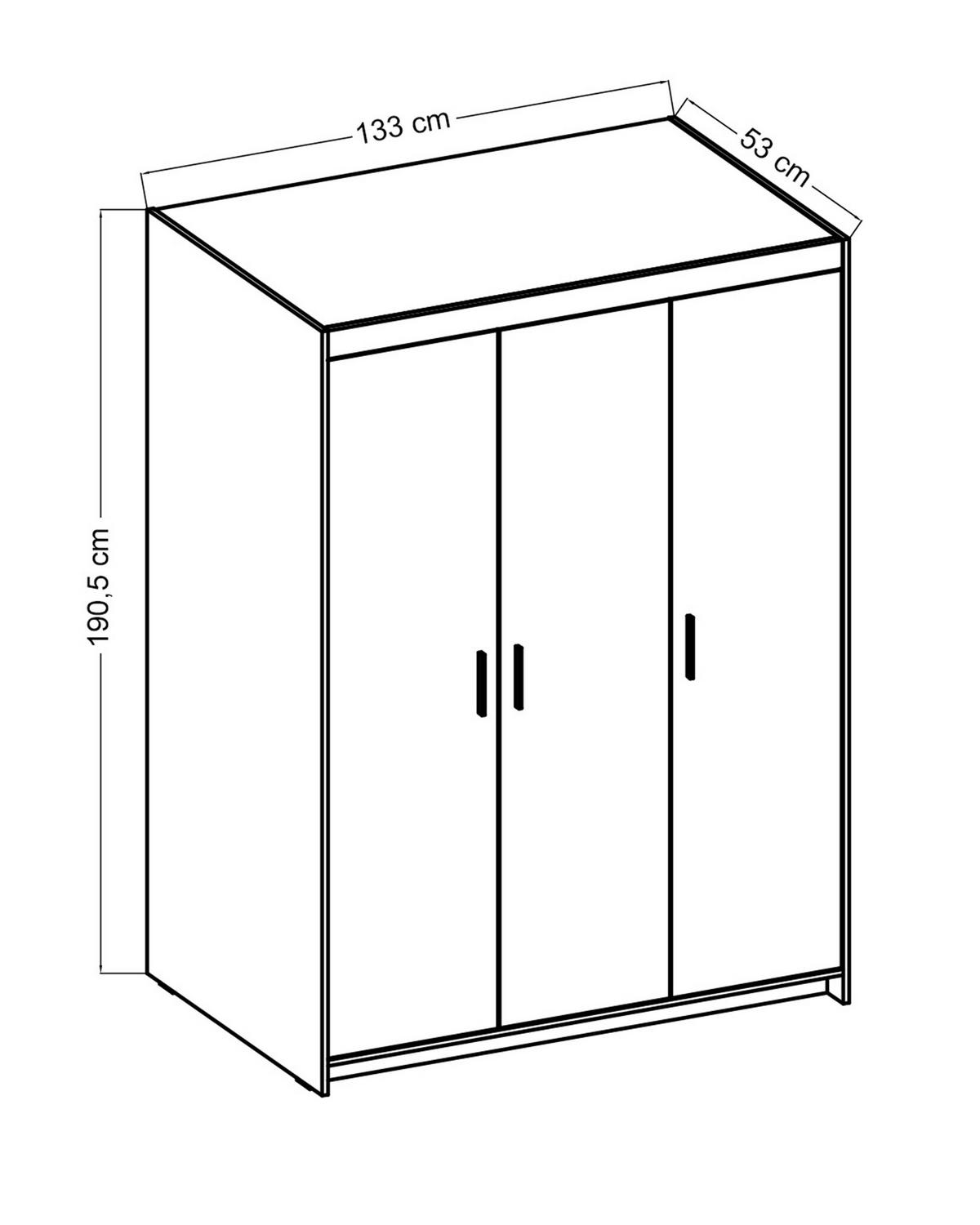 KLEIDERSCHRANK Storicos Sonoma Eiche 133/190,5/53 cm - Modern 3-türig - Beige, Holzwerkstoff/Kunststoff (133/190.5/53cm) - AX Living
