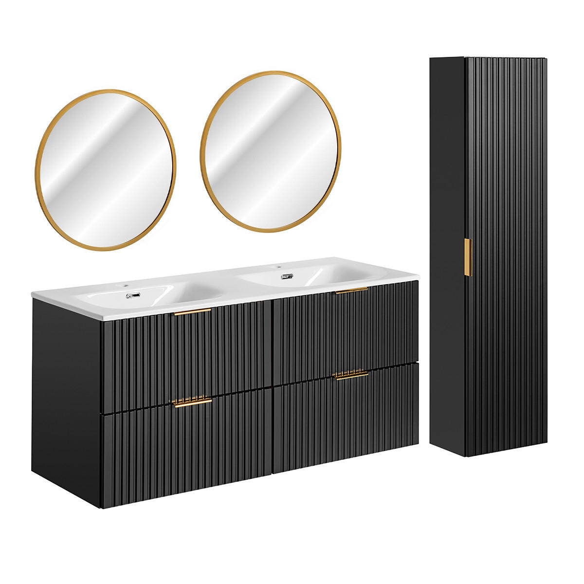 BADMÖBEL 120.4cm Adriel 2er-Set Mattschwarz - Schwarz, Holzwerkstoff (120.4/57/46cm) - Petits-meubles