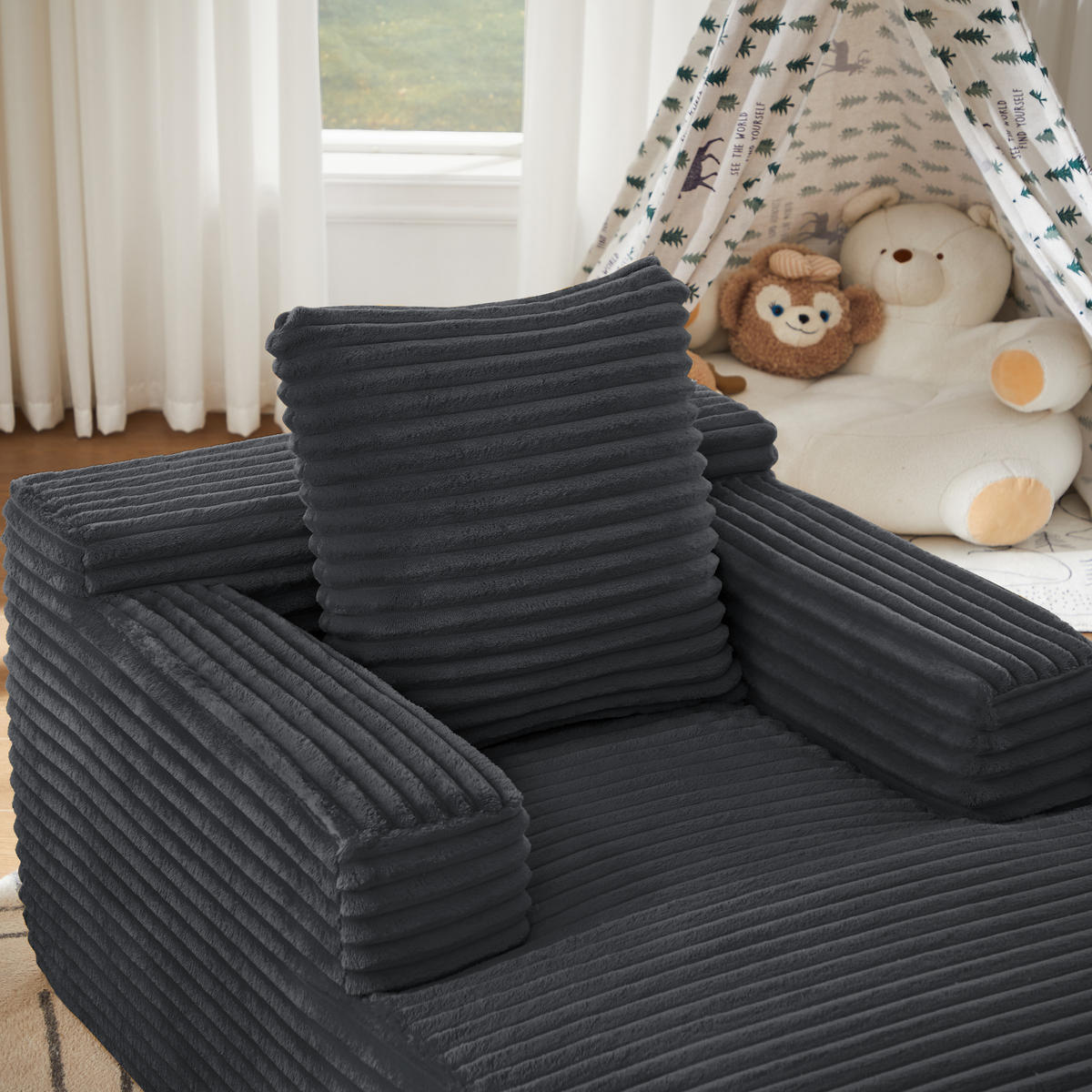 SCHLAFSESSEL DE-34915 Cord mit Schlaffunktion Dunkelgrau - Dunkelgrau, Textil (81/50/117cm) - ComfortXL