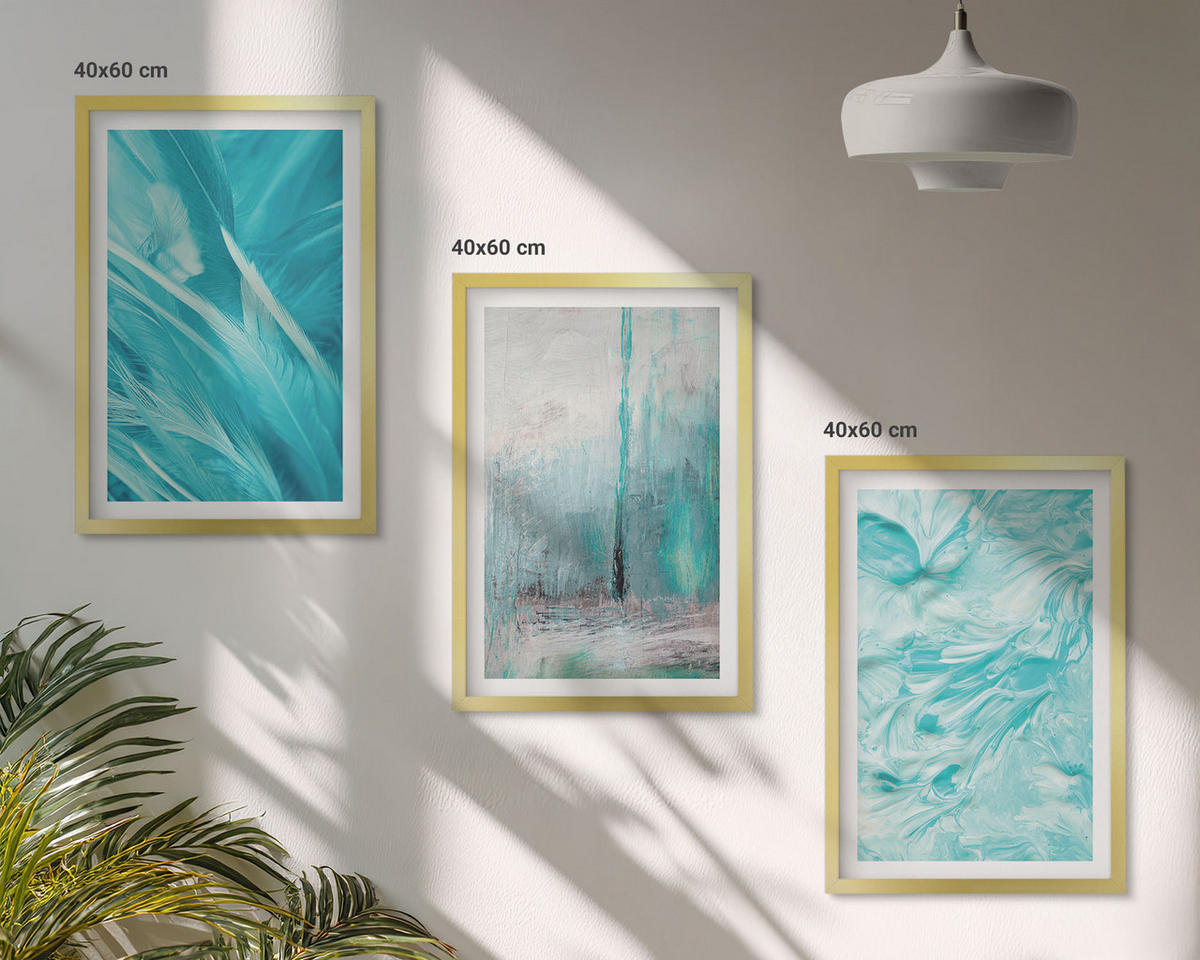 WANDBILDER 3er Set - 40x60 cm Goldrahmen - Abstrakte Muster in Blautönen - Goldfarben, Kunststoff (40/60cm) - ArtPrintCave