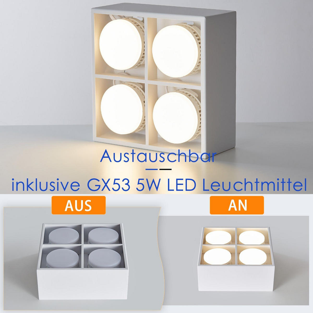 LED-DECKENLEUCHTE Harmonie 4-flammig 20/20/9 cm - Weiß, Metall (20/20/9cm) - Nettlife