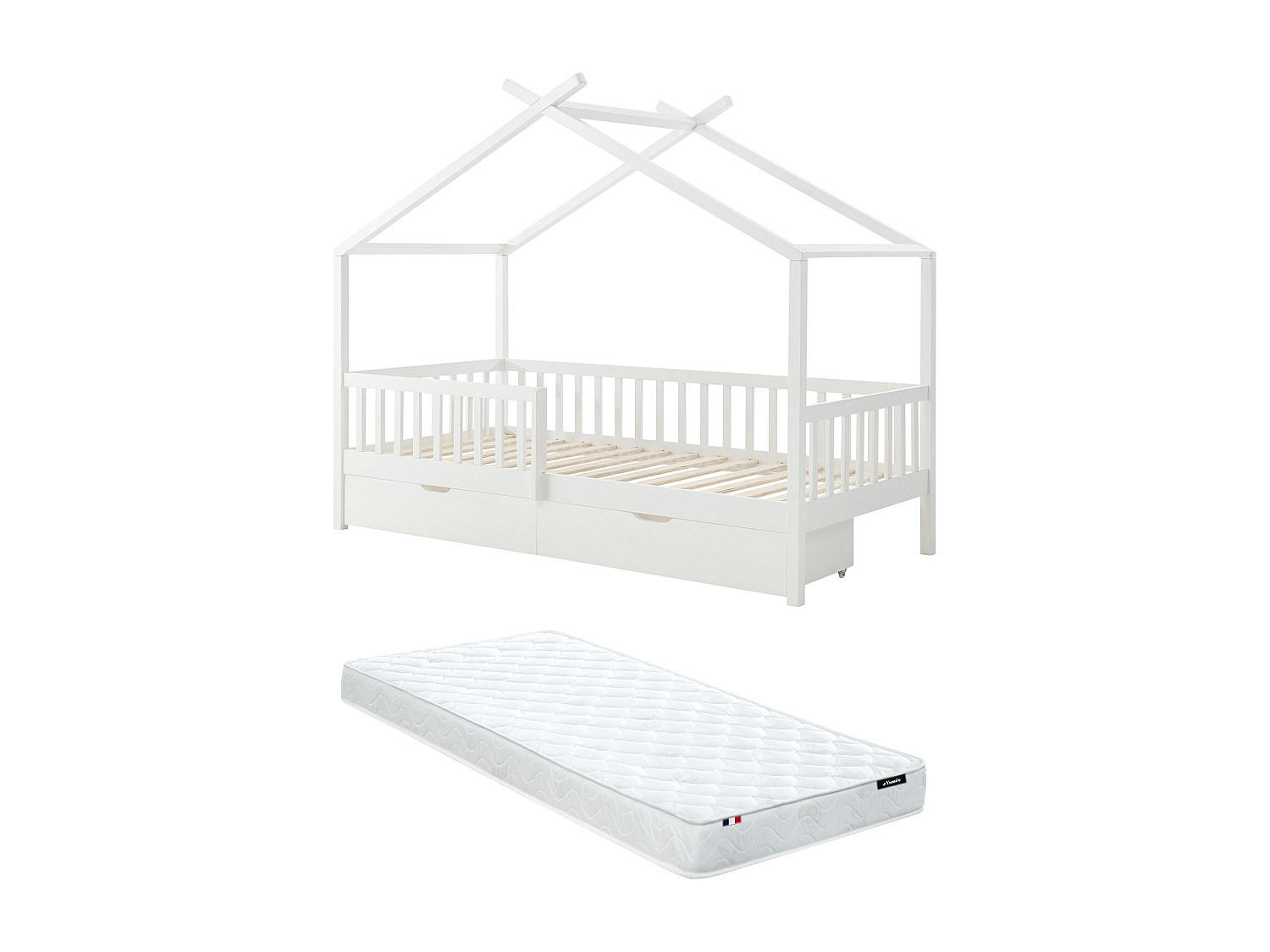 HAUSBETT - 1 Person - holz - weiß Kiralio - Weiß, Holz (90/190cm) - Vente-Unique