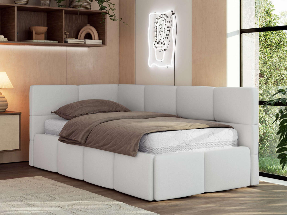 JUGENDBETT ARVO 90/200 - Weiß Kunstleder - ohne Matratze - Links Seite - Weiß, Textil (90/200cm) - MKS