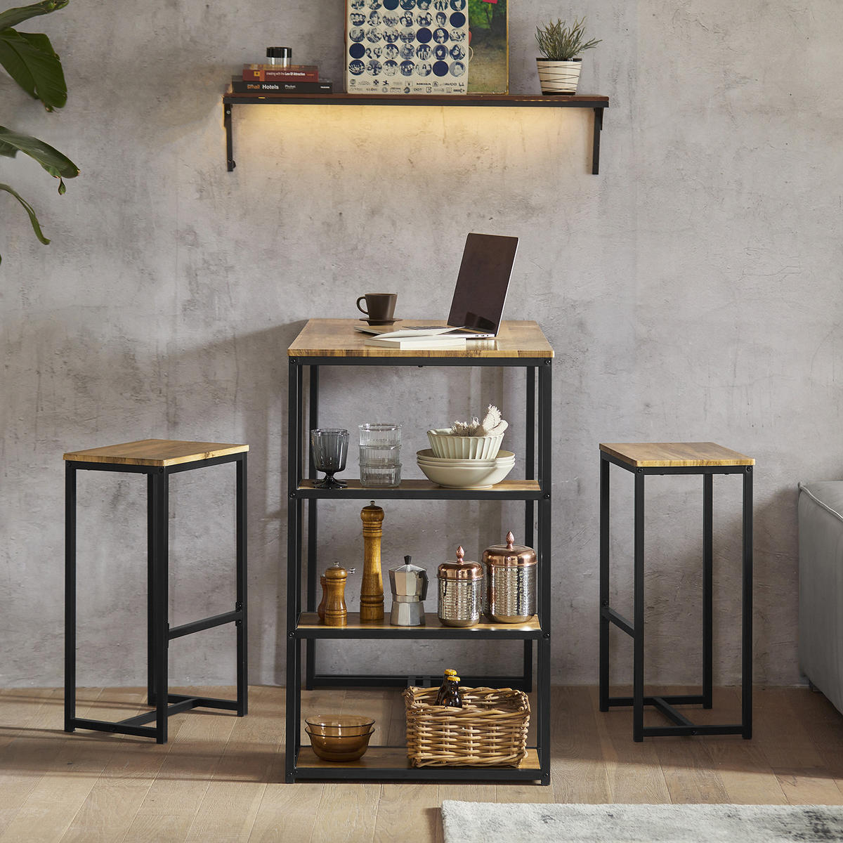 BARTISCH + 2 x BARSTÜHLE - Braun, Holzwerkstoff/Metall (110/97/61cm) - SoBuy