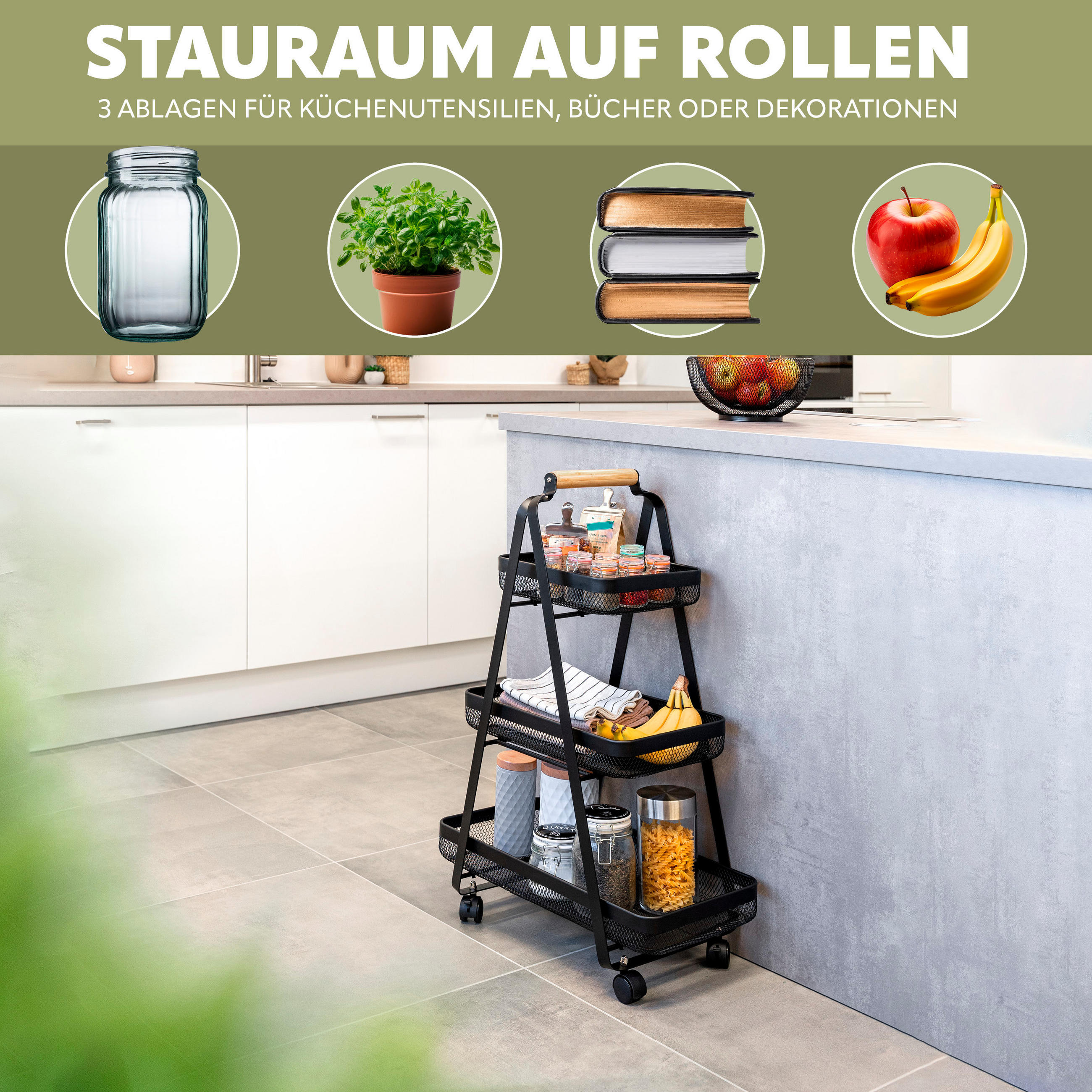 SERVIERWAGEN, schwarz, Metall - Schwarz, Metall (57/38/6.5cm) - eluno