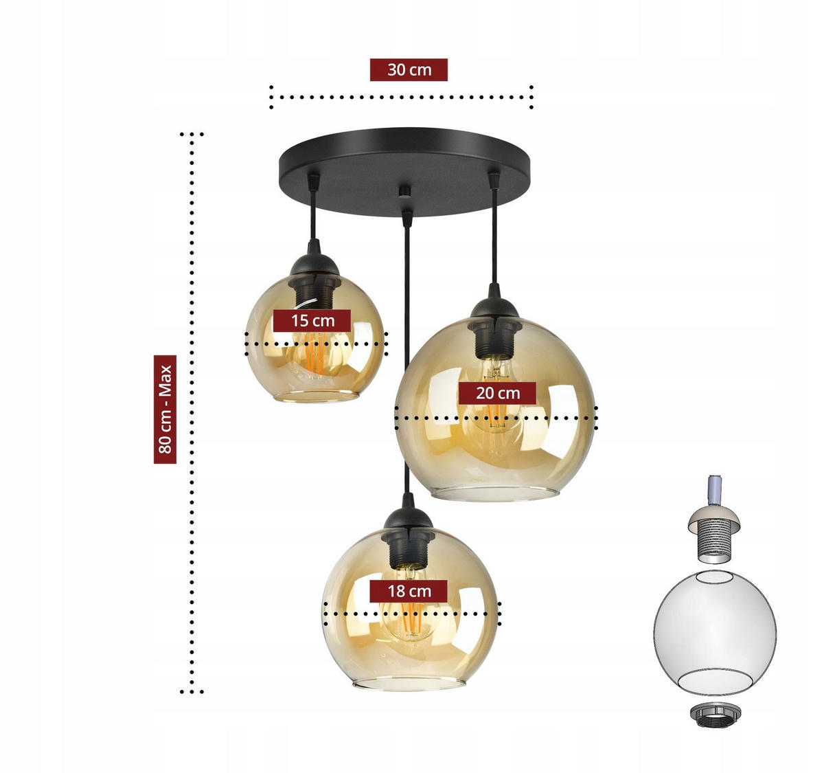 PENDELLEUCHTE HAGEN - Transparent/Schwarz, Glas/Metall (45/45/80cm) - kiki design