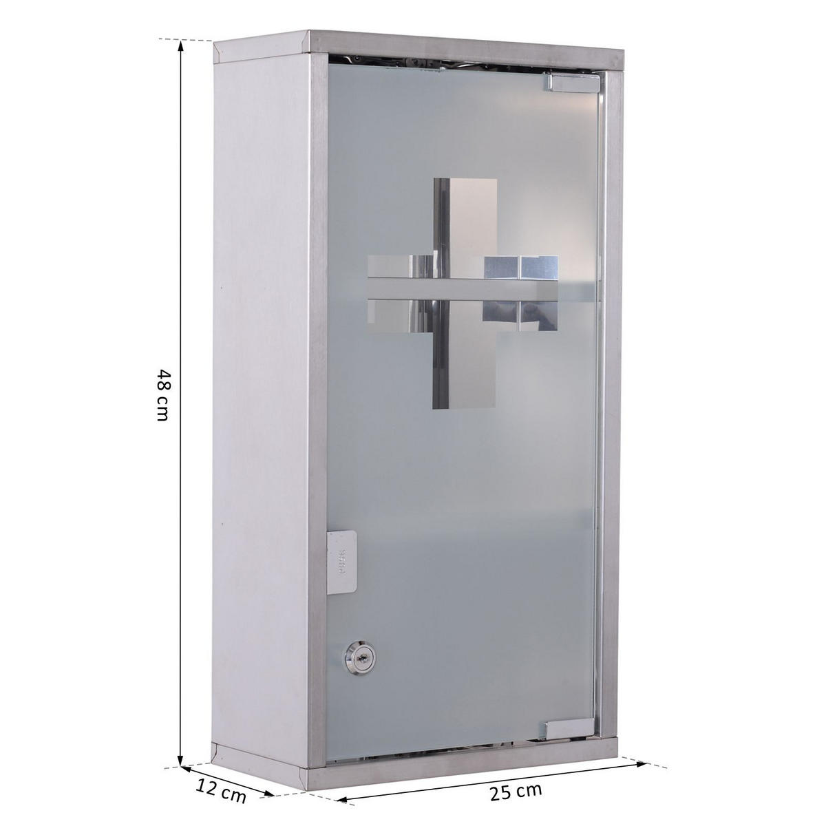 MEDIZINSCHRANK mit 3 Fächer, Edelstahl, Silber, 25 x 12 x 48 cm - Silberfarben, Glas (12/48/25cm) - HOMCOM