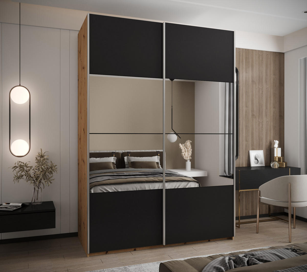 SCHWEBETÜRENSCHRANK 245,5/180/64 2-türig - Silberfarben/Schwarz, Holz/Metall (180/245/64cm) - Abiks Möbel