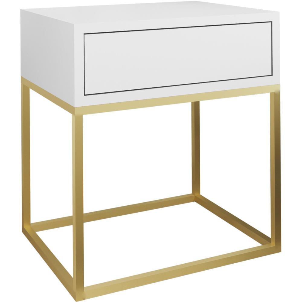 NACHTSCHRANK Kay 45/50/35 weiß - Goldfarben/Weiß, Holzwerkstoff/Metall (45/50/35cm) - Beautysofa