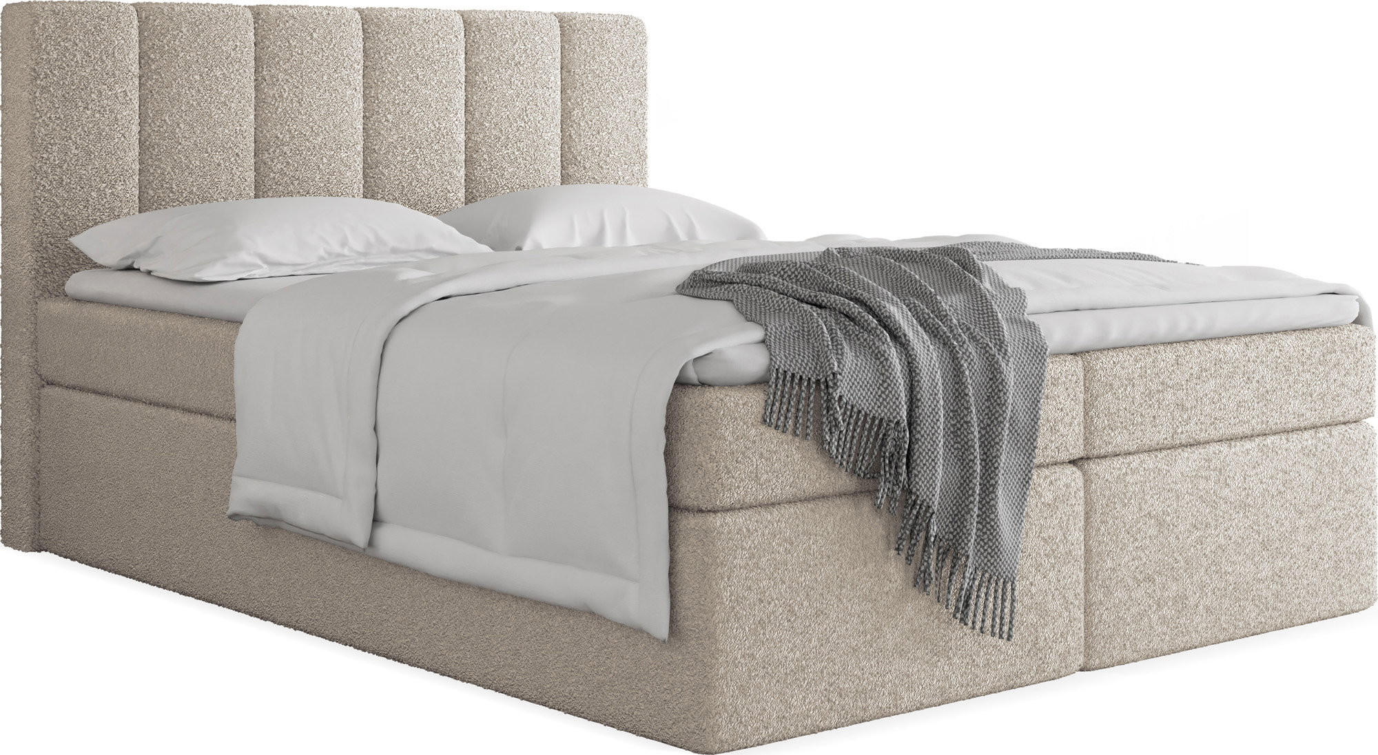 BOXBETT Amira mit Bettkasten, Boucle Beige 180/200 cm – 7-Zonen Taschenfederkern-Matratze & Komfortschaum-Topper - Beige/Schwarz, Holz/Holzwerkstoff (180/200cm) - WFL GROUP