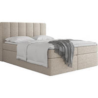 BOXBETT Amira mit Bettkasten, Boucle Beige 120/200 cm – 7-Zonen Taschenfederkern-Matratze & Komfortschaum-Topper - Beige/Schwarz, Holz/Holzwerkstoff (120/200cm) - WFL GROUP