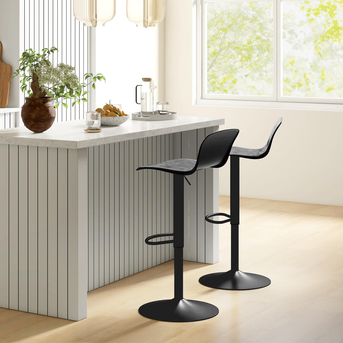 BARHOCKER 2er-Set DE-14772 höhenverstellbar mit Rückenlehne und Fußstütze Schwarz - Schwarz, Metall (38.5/97.5/40cm) - ComfortXL