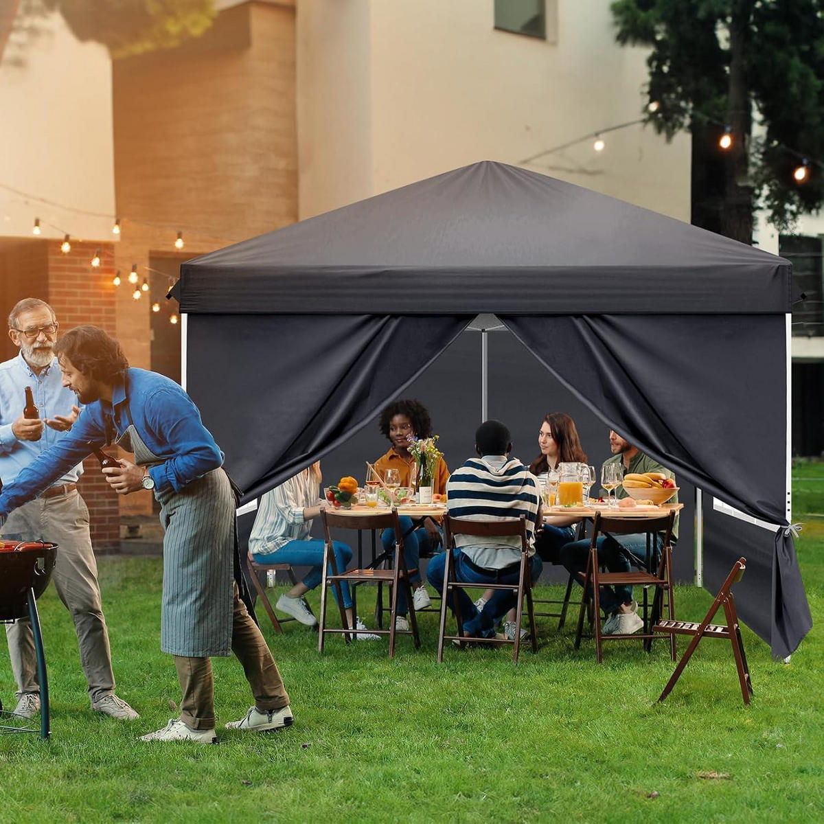 FALTPAVILLON 3 x 3 m Anthrazit mit 4 Seitenteilen, Pop-Up One-Touch - Anthrazit, Textil (300/255/300cm)