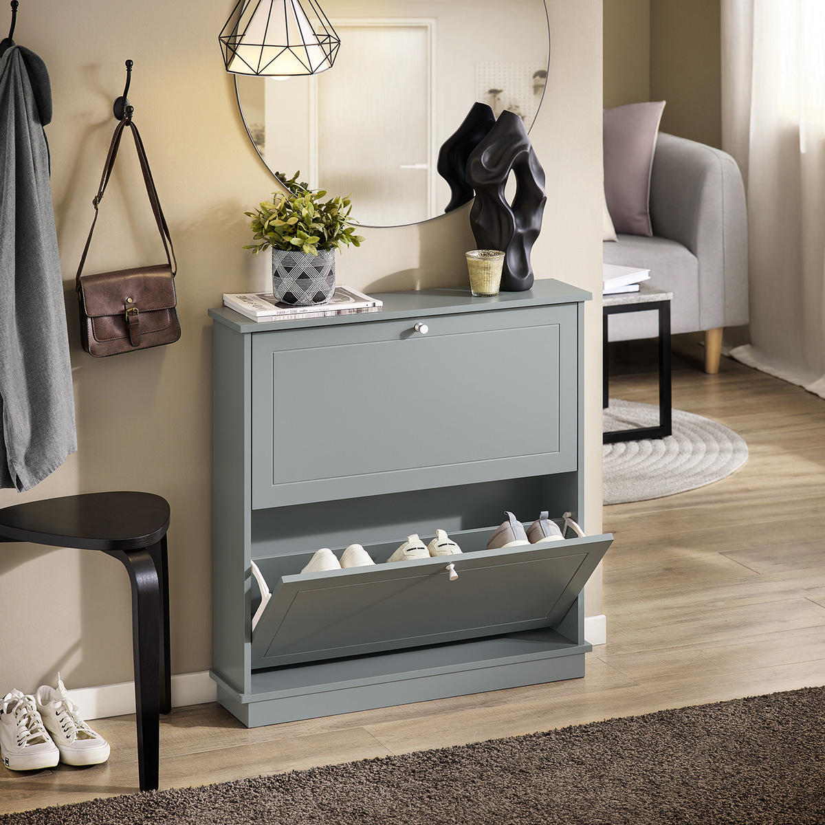 SCHUHSCHRANK Grau - Grau, Holzwerkstoff (76/79/18cm) - SoBuy