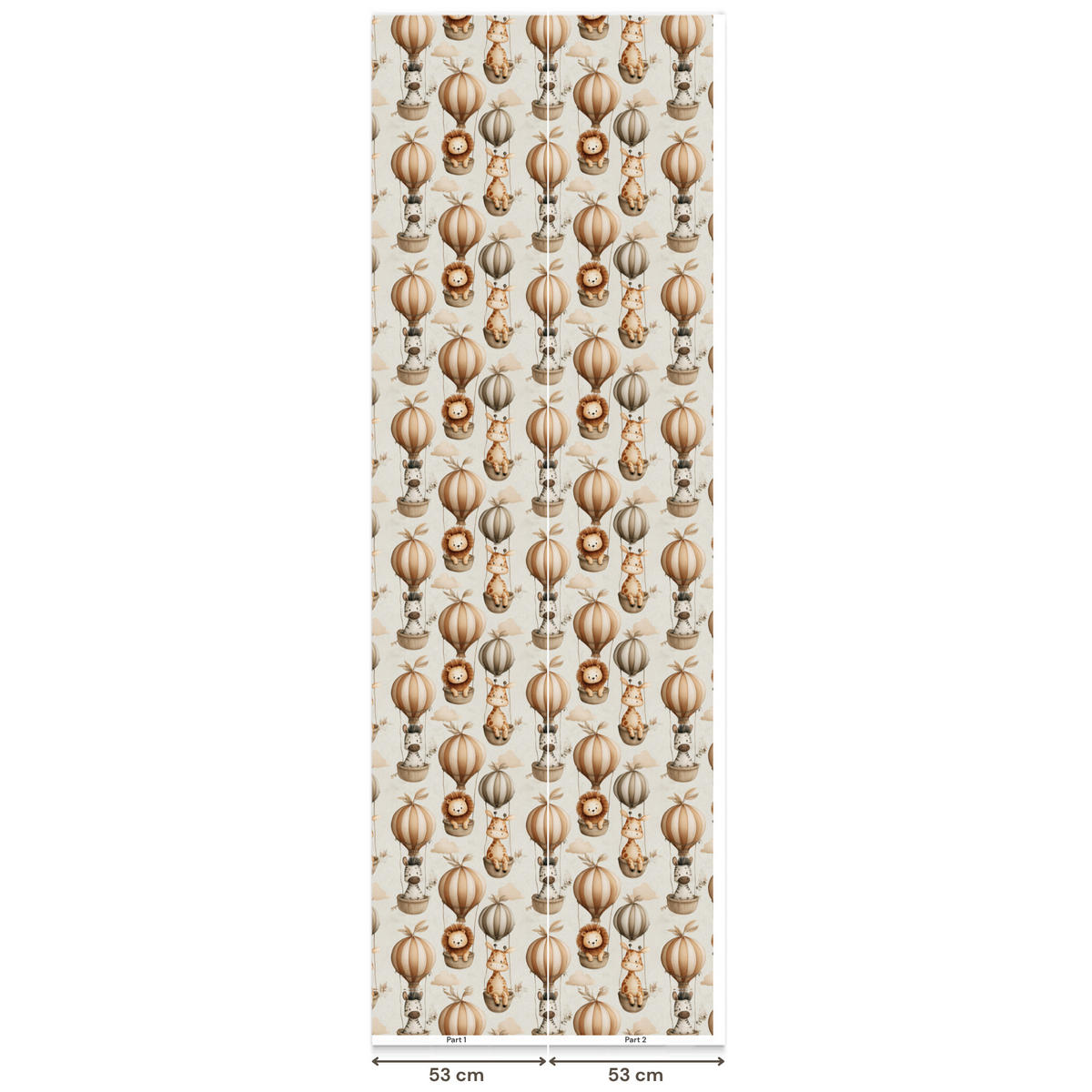KINDERTAPETE - Safari - Heißluftballons - Taupe - 100x280 cm - Beige, Papier (100/280cm) - OnlyWow
