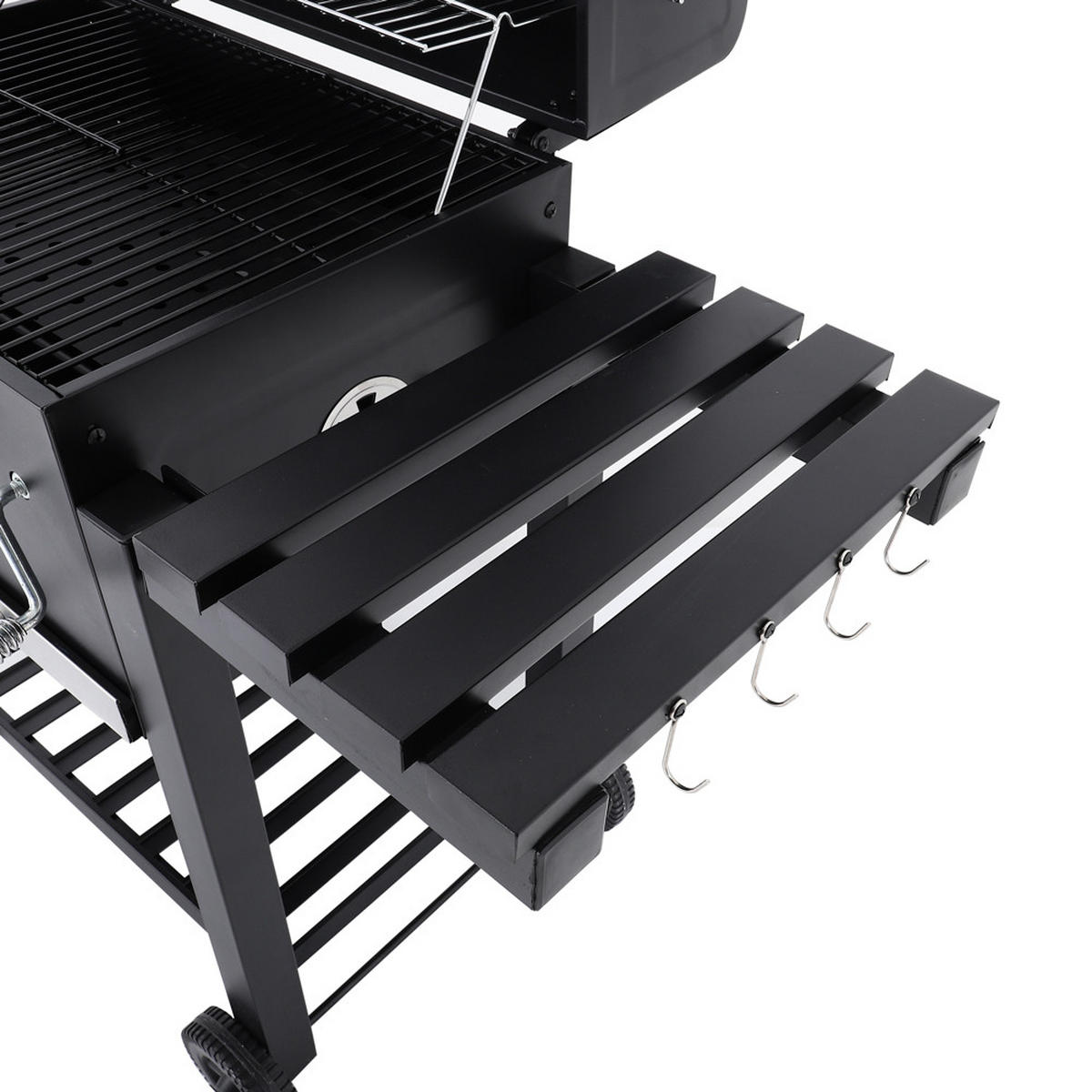 HOLZKOHLEGRILL mit 2 Edelstahl-Grillroste und Rollen aus Eisen in Schwarz pulverbeschichtet rostbeständig 78 x 54 x 32 cm - Schwarz, Metall (45/100/113cm) - Livingandhome