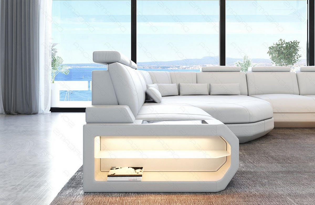 WOHNLANDSCHAFT Asti U Mini - Weiß, Leder (352/93/280cm) - Sofa Dreams
