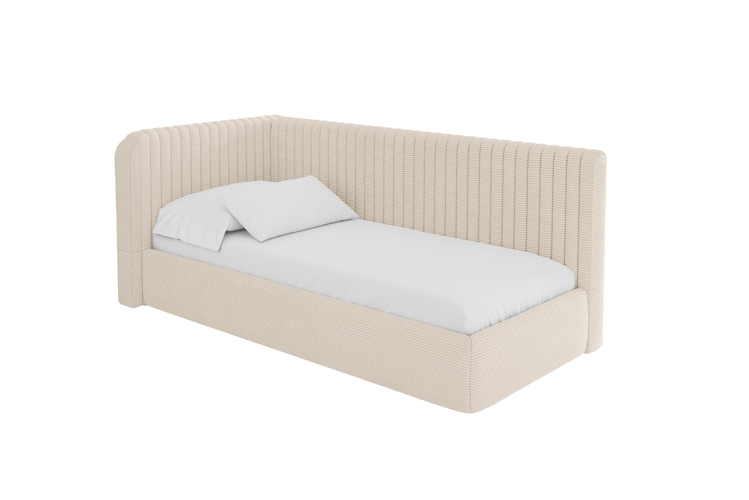 EINZELLBETT Jugendbett mit Bettkasten und Matratze H3/H4, Rechts - AURY 90x200 Beige - Kaschmir, Holzwerkstoff/Textil (90/200cm) - ALTDECOR