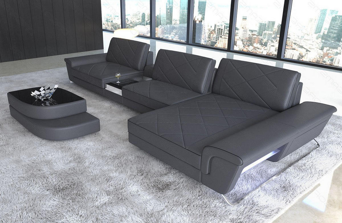 LEDERSOFA Bari L - Schwarz/Grau, Leder (369/197cm) - Sofa Dreams