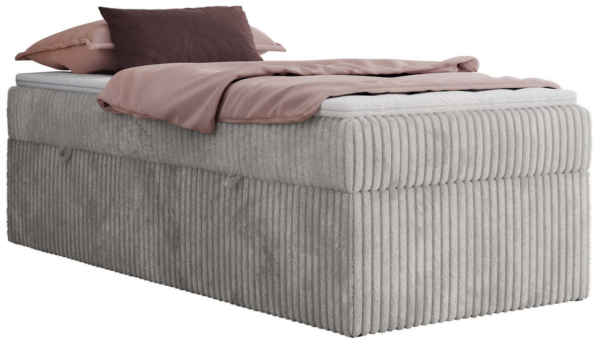 BOXBETT ZERO 90/200 - Hellgrau Cord - H3 - Topper T25 - Hellgrau, Textil (90/200cm) - MKS