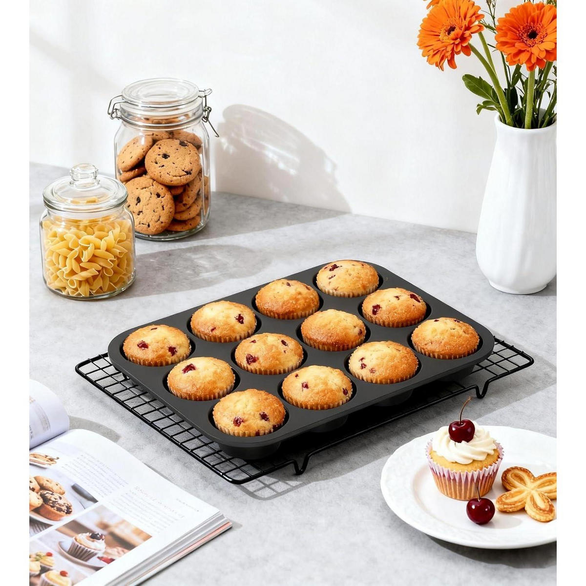 MUFFINBACKFORM 2-teiliges Set Silikon mit Metallrahmen 24 Löcher 32 x 24 cm schwarz - Schwarz, Kunststoff (23.7/3/32cm)