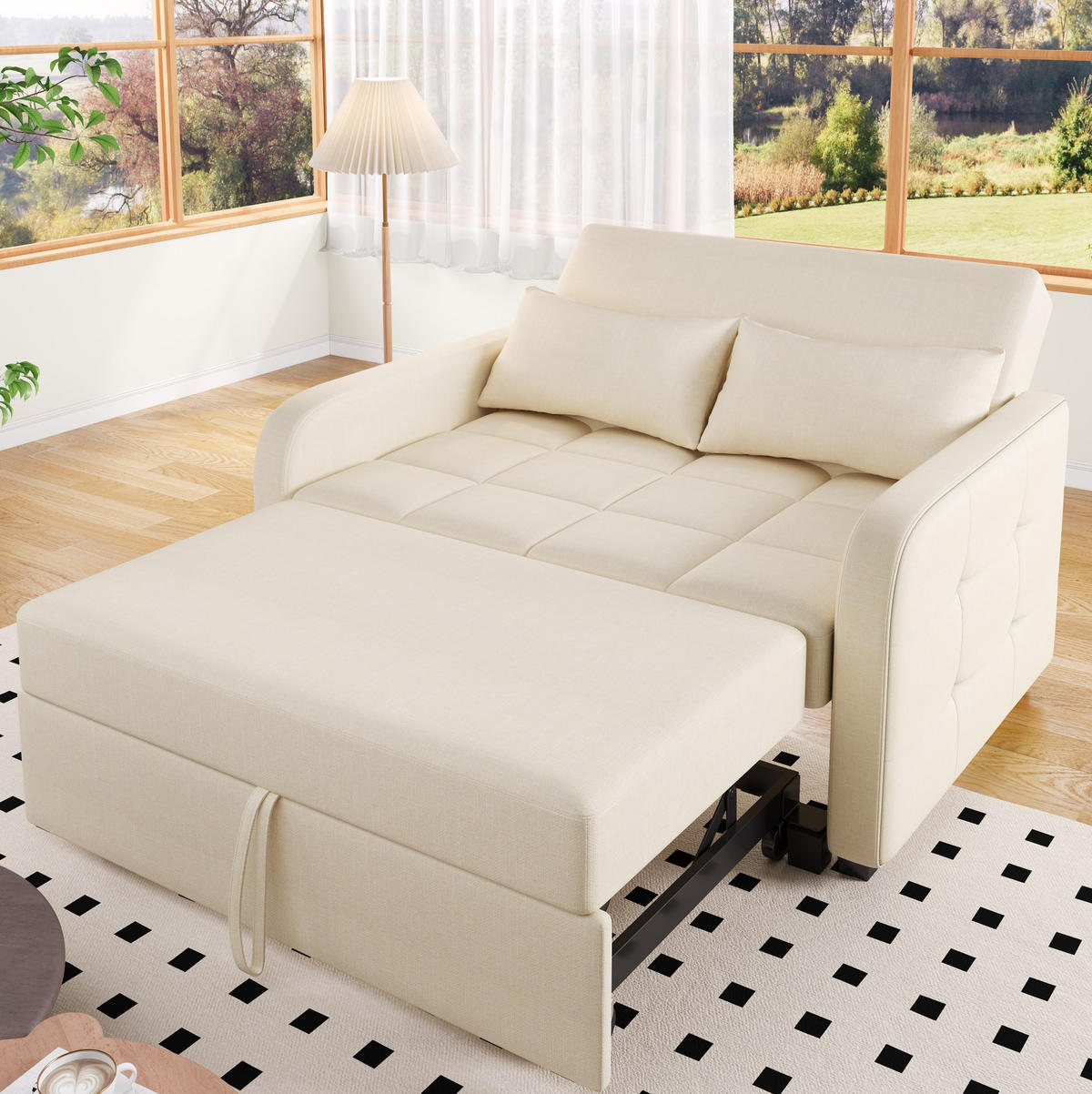 ROZKLÁDACÍ pohovka 127/75/94 cm béžová z bavlny a lnu s polohovatelným opěradlem - béžová, plast (127/94/75cm) - OKWISH