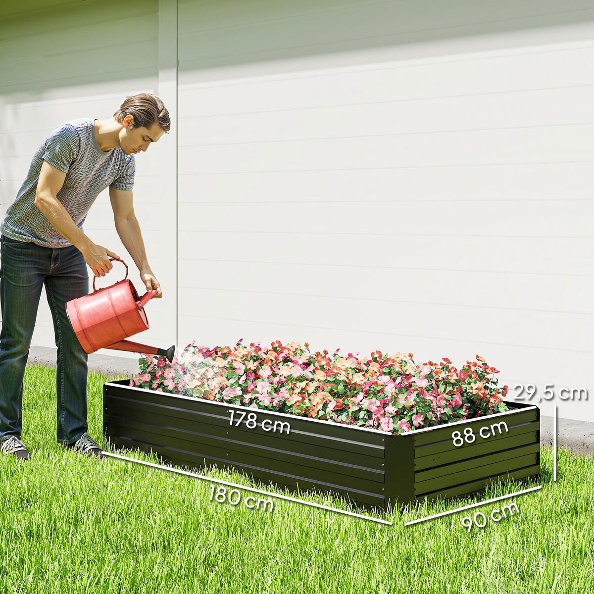 HOCHBEET DE-12234 rechteckig 180/90/29,5 cm mit Rankhilfe Anthrazit - Schwarz, Metall (180/29.5/90cm) - ComfortXL