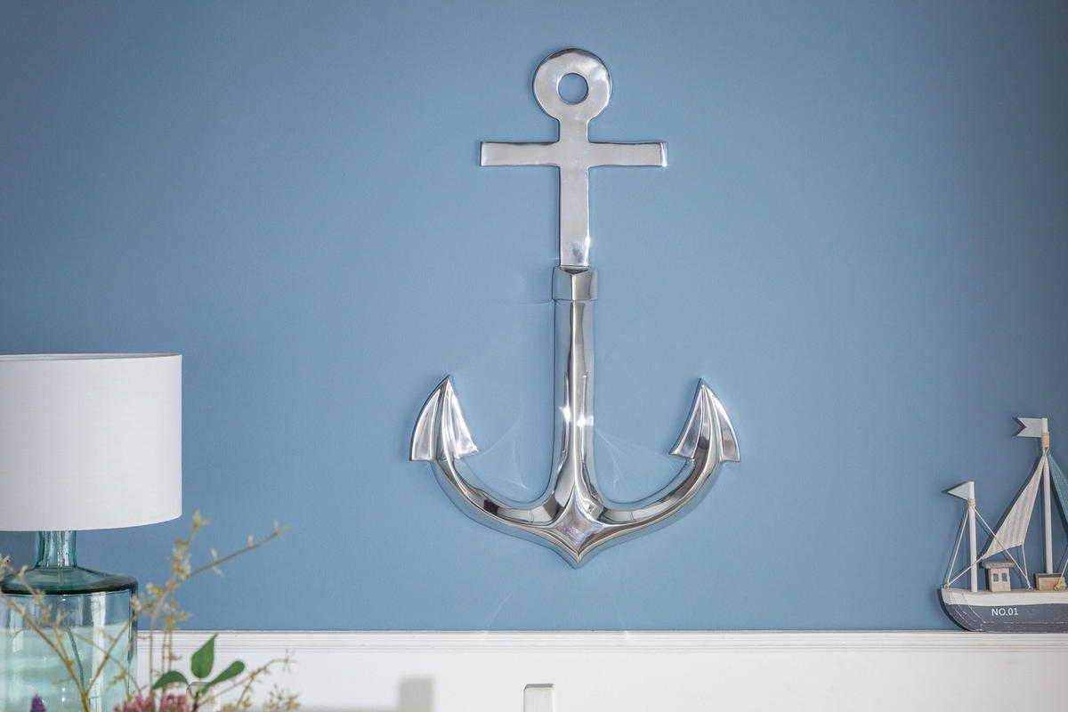 WANDDEKORATION ANCHOR Metall Silber 70 cm - Silberfarben, Metall (45/70/3cm) - riess-ambiente