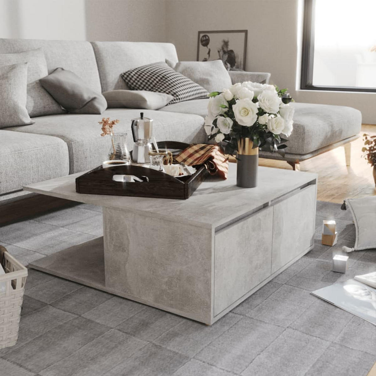 COUCHTISCH Betongrau 80x80x31 cm Holzwerkstoff - Grau, Holzwerkstoff (80/80/31cm) - furnicato