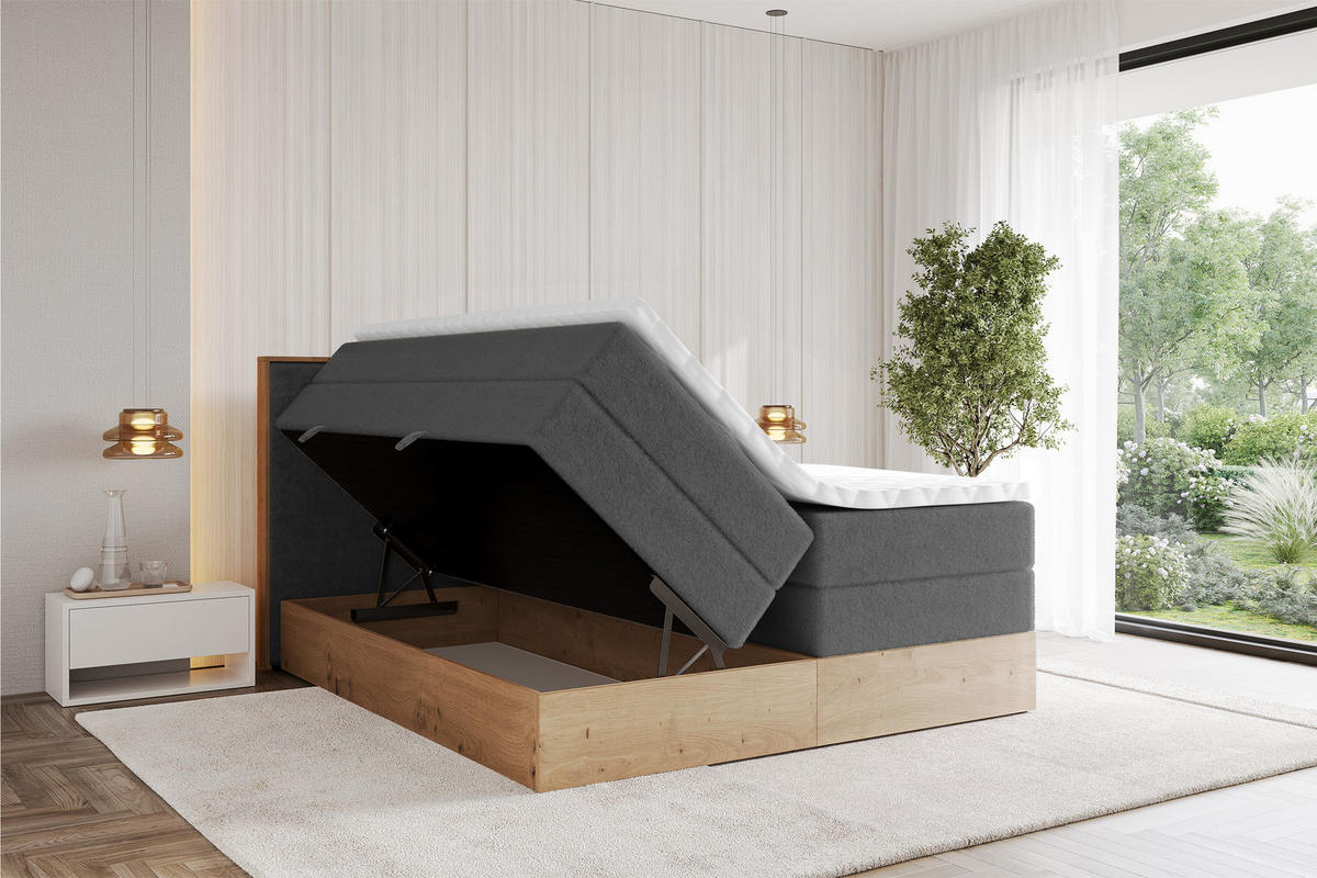 BOXSPRINGBETT LOLLI9 -KING 160x200 - H3/H4 Dunkelgrau - Graphitfarben, Holzwerkstoff (160/200cm) - ALTDECOR