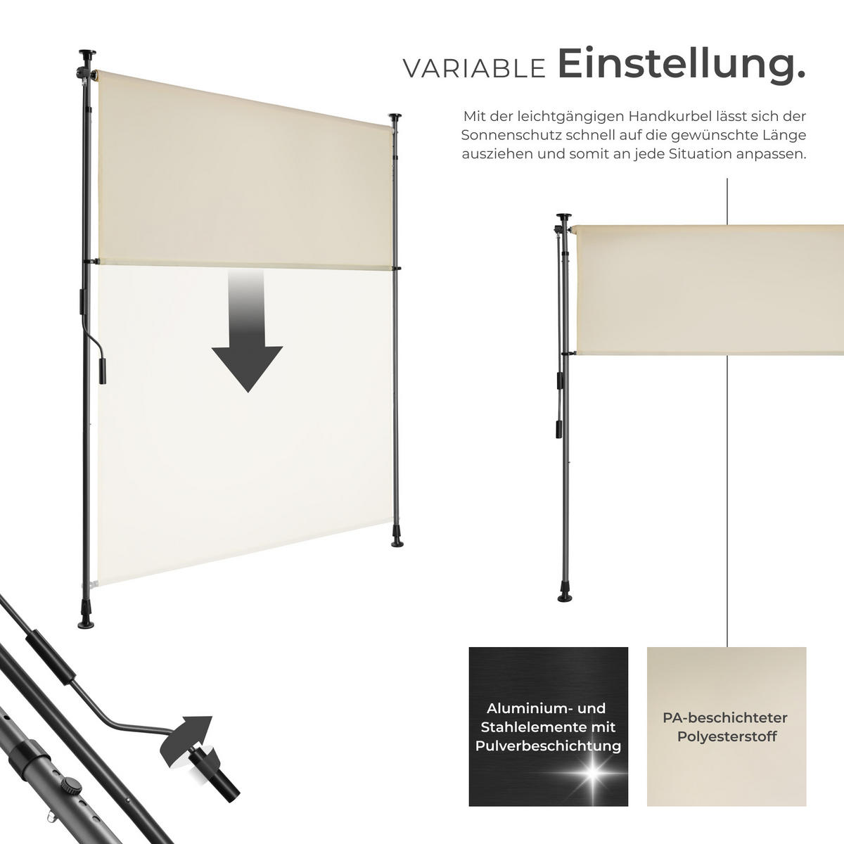 KLEMMMARKISE Taija,leichtgängige Handkurbel,beige - Beige, Kunststoff (128/310cm) - tectake