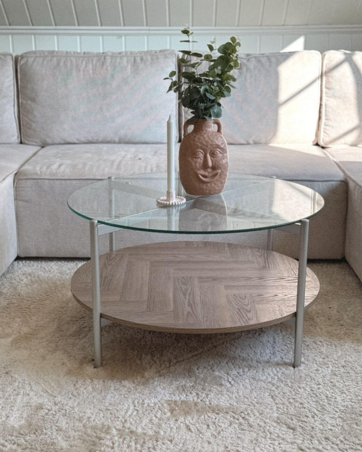 KONFERENČNÍ STOLEK Stříbrný/Světlejší Odstín dřeva Lovell - stříbrná/světle hnědá, kompozitní dřevo/sklo (80/80/45cm) - Beliani