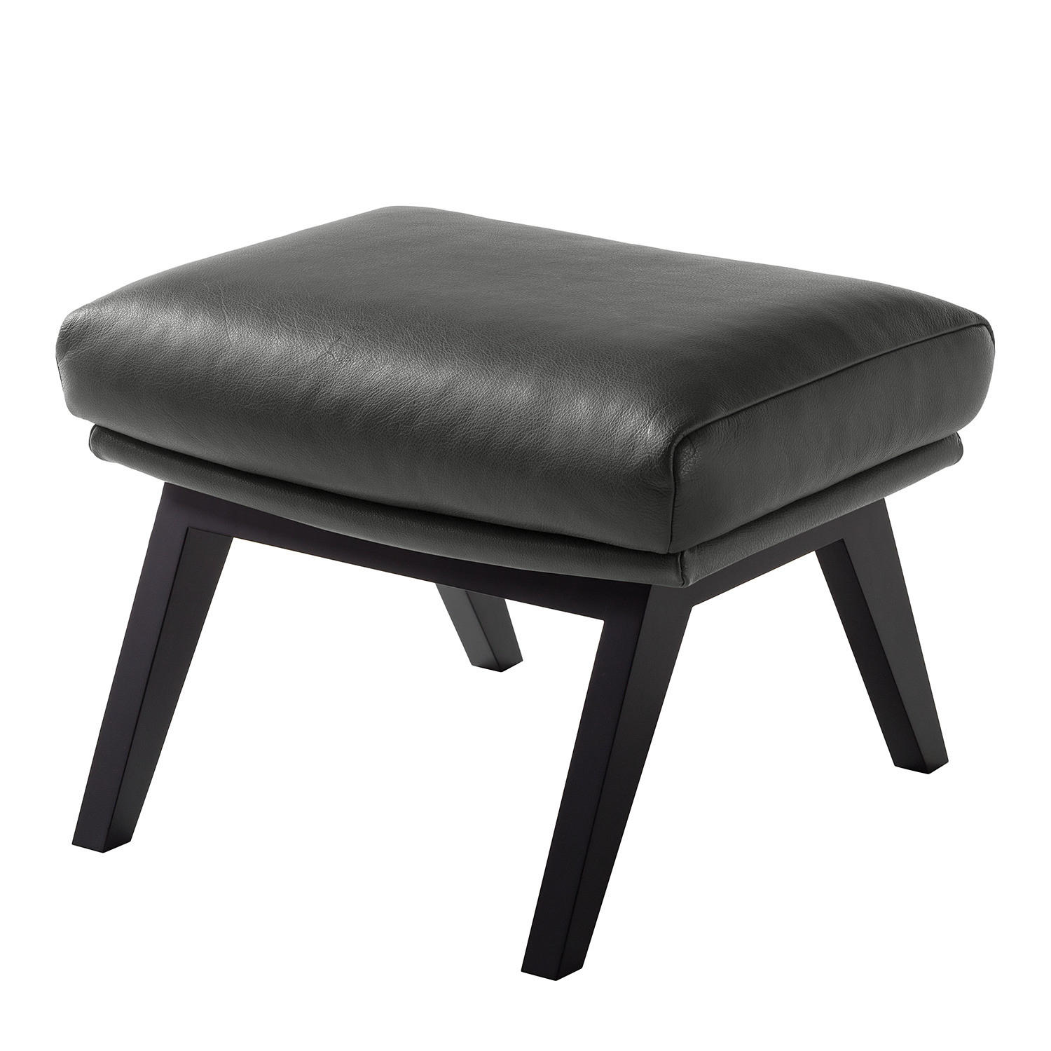 HOCKER mit Holzfüßen - Schwarz/Grau, Leder/Birkenholz (54/41/41cm) - home24