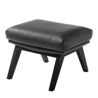 HOCKER mit Holzfüßen - Schwarz/Grau, Leder/Birkenholz (54/41/41cm) - home24