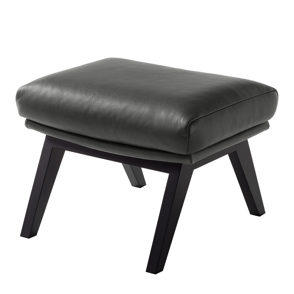 HOCKER mit Holzfüßen - Schwarz/Grau, Leder/Birkenholz (54/41/41cm) - home24