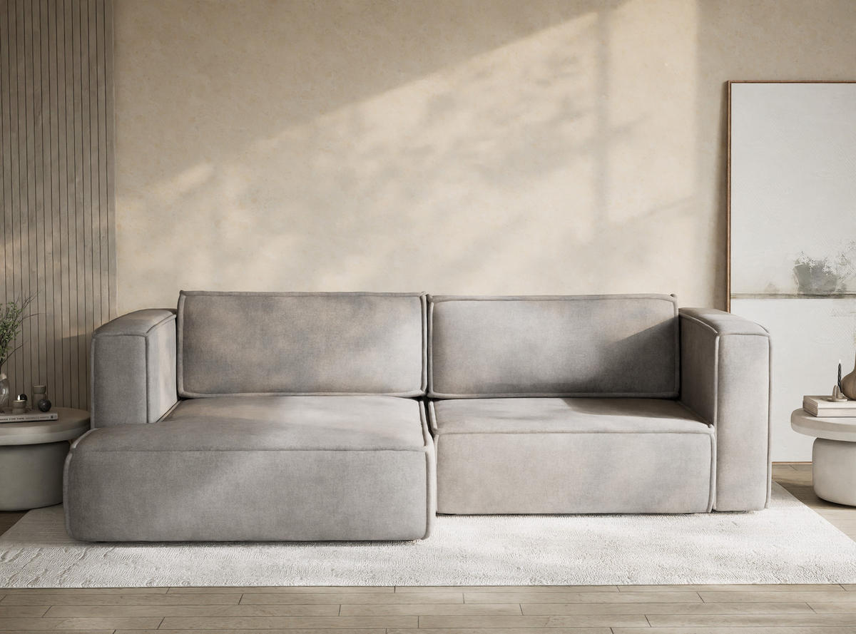 ECKSOFA MIT SCHLAFFUNKTION Velto Beige grau Webstoff - Greige/Schwarz, Holz/Holzwerkstoff (152/250cm) - Maison de Reve