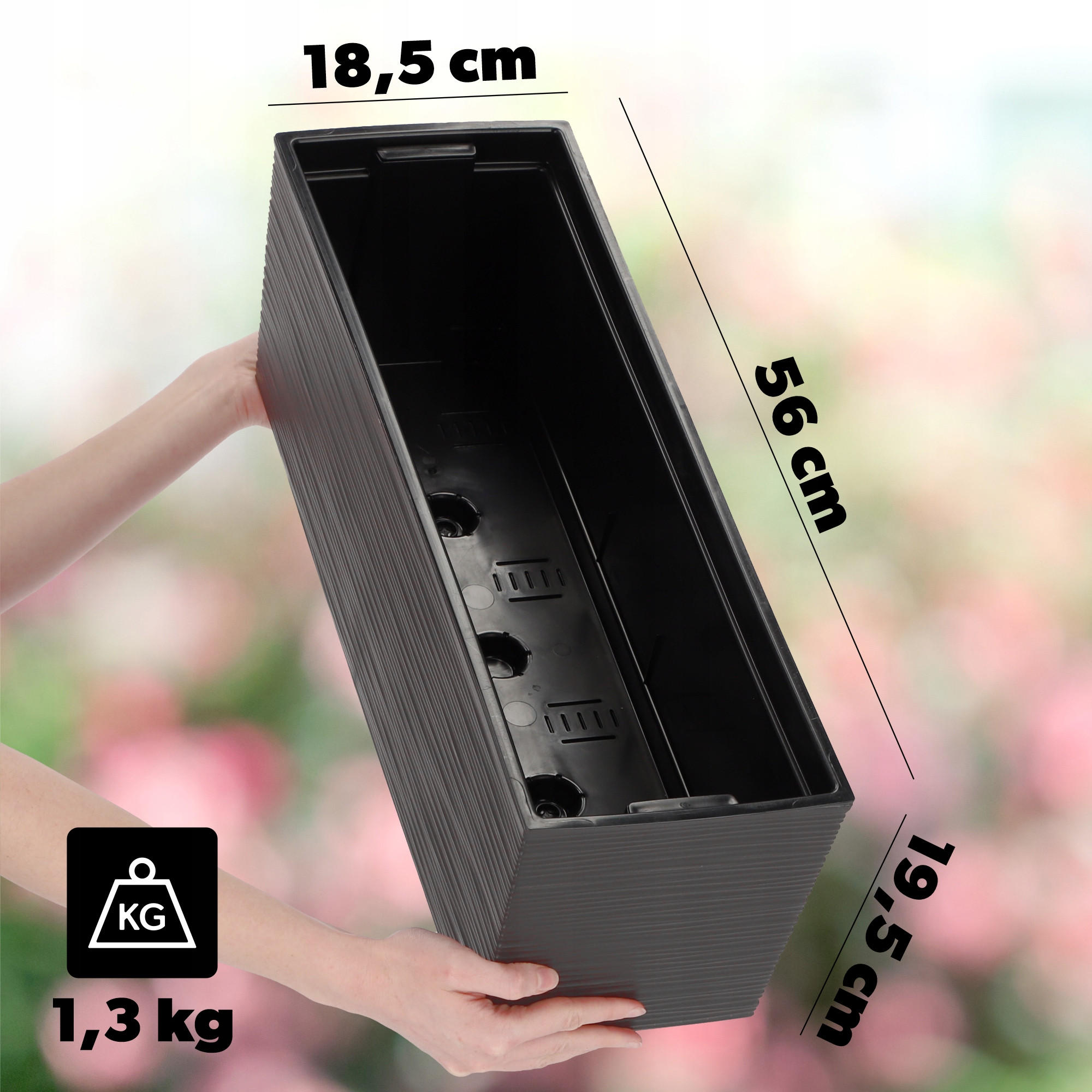 BALKONBLUMENTOPF mit Einsatz 56 cm, Graphit - Graphitfarben, Kunststoff (18/56cm) - KADAX