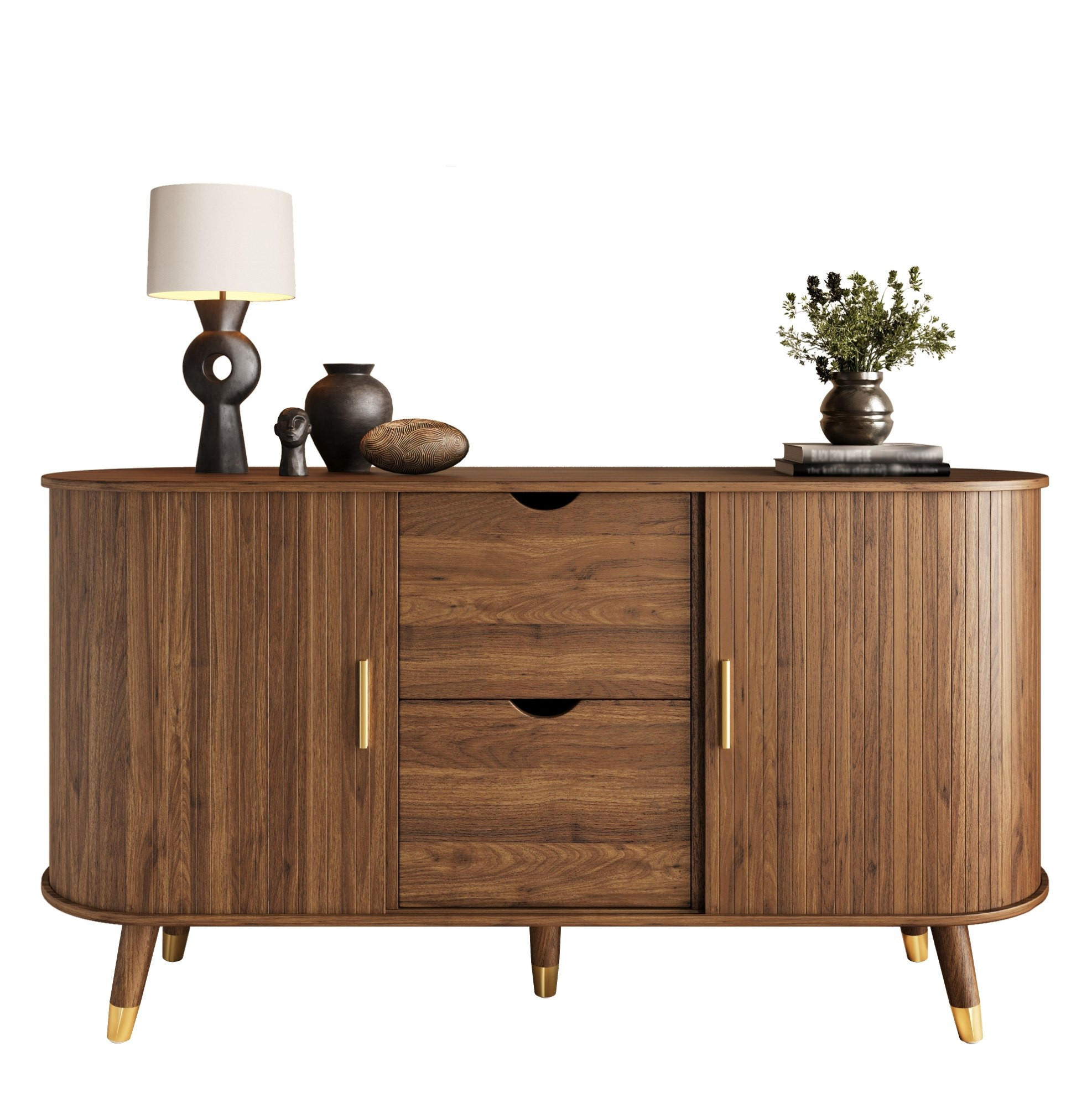 KOMMODE aus MDF 140x40x79,5cm in Nussbaum mit Schubladen - Nussbaumfarben, Holzwerkstoff (140/79.5/40cm) - Modfu